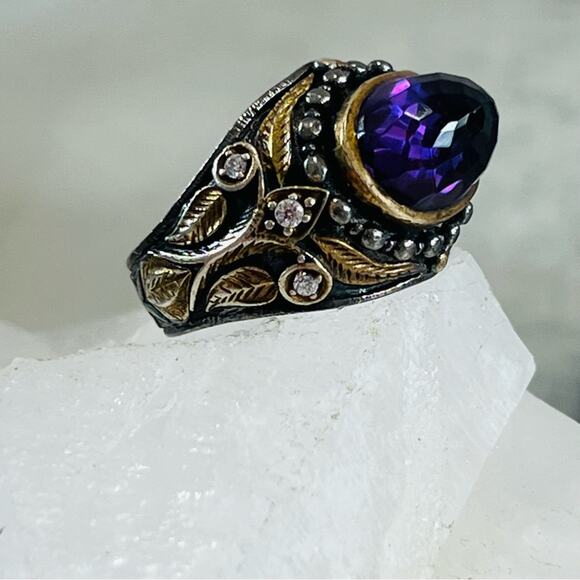 Vintage Sterling Amethyst Glass Turkish Cocktail Ring 8.5 - Picture 3 of 13